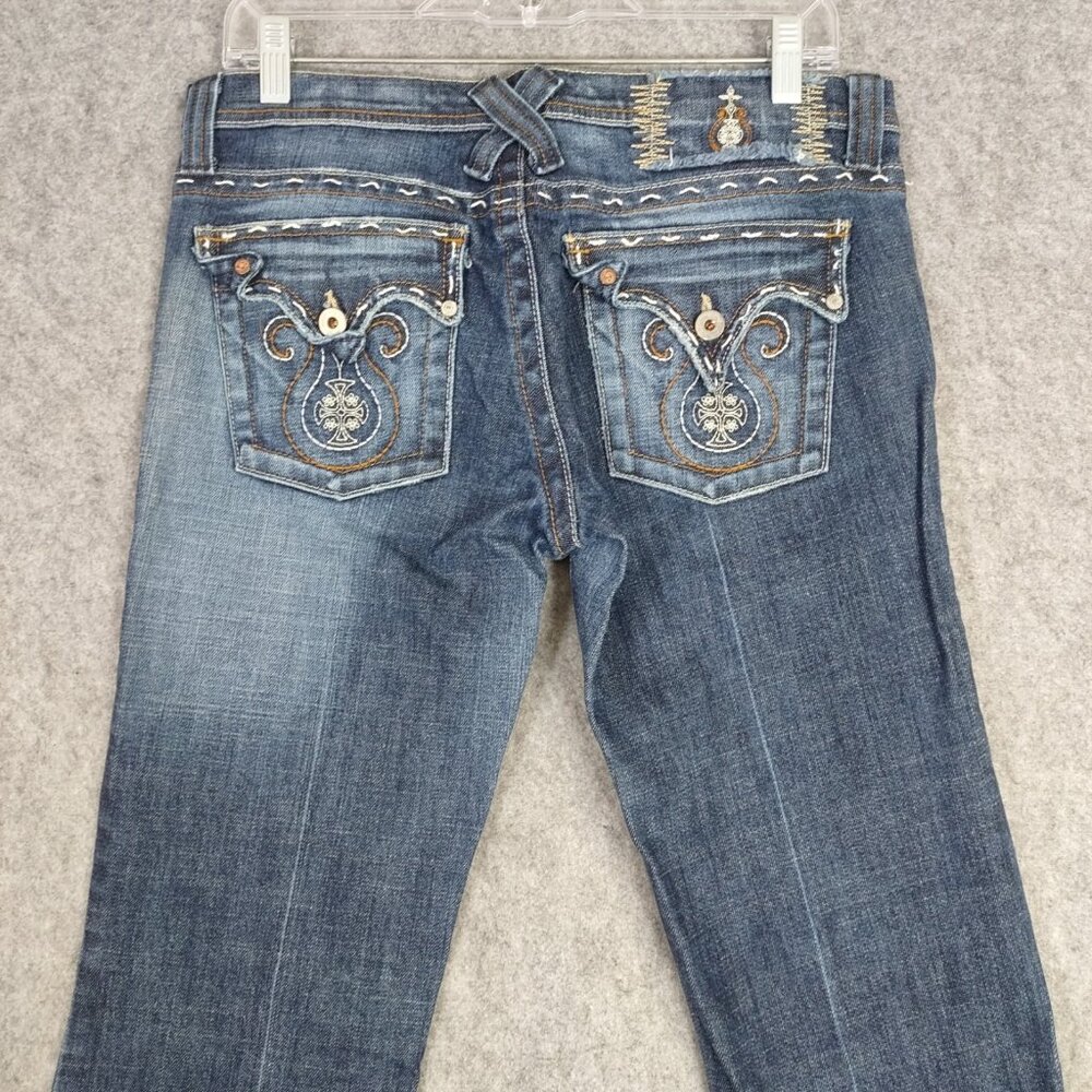 Plastic by GLY Jeans Womens Sz 11 Designer Embroidered Flare Low Rise Jeans Y2K - Picture 7 of 16